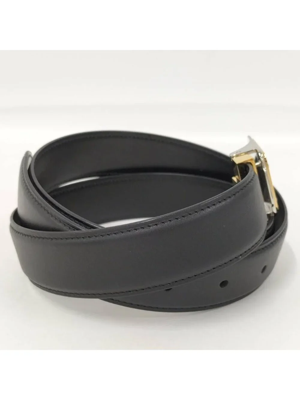 Cartier Belt Santos Leather Black Gold Silver